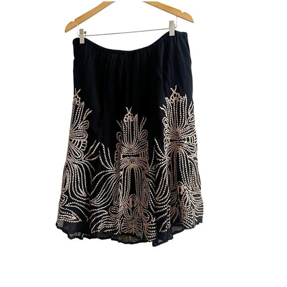 Soft Surroundings Embroidered Chiffon Black Knee Skirt Size XL Gold Embroidery - Picture 2 of 9